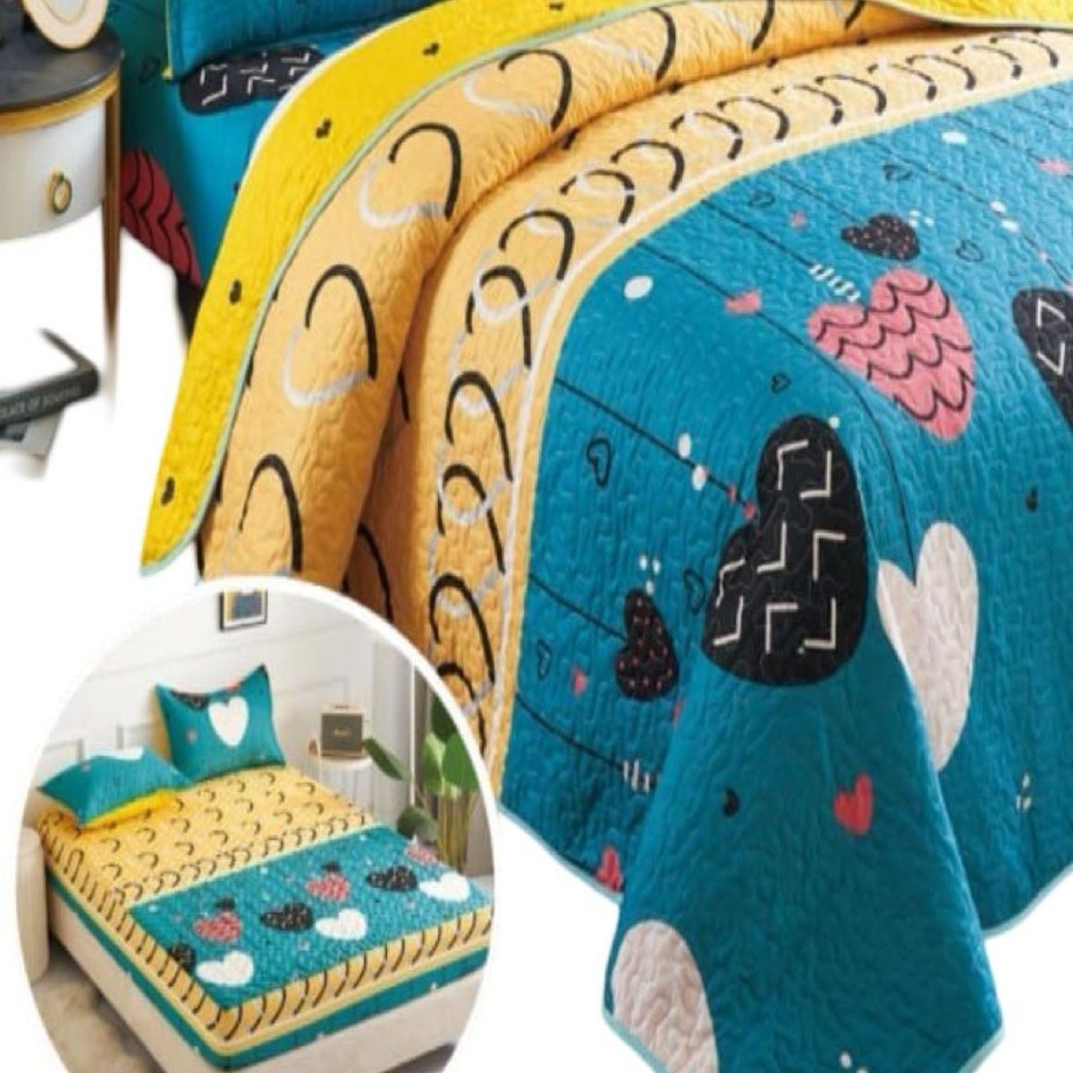 GENERICO - Quilt Cubrecama 5 Piezas + Sábana Juego Completo C6