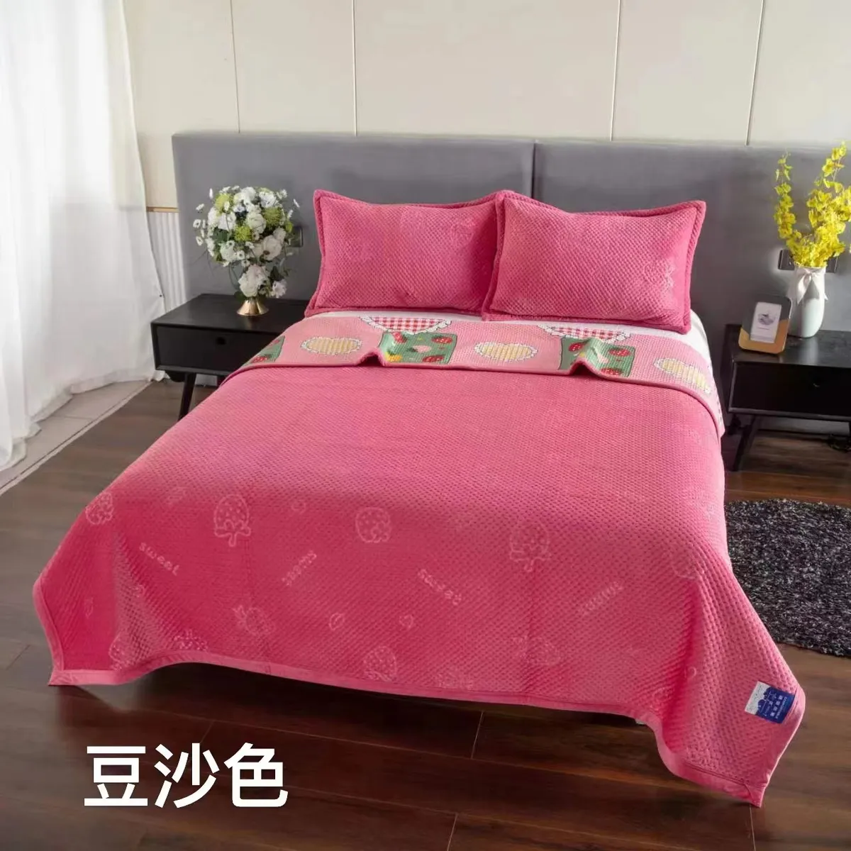 ANGELES DEL HOGAR - Cobertor Plush y Quilt Reversible  2 Plazas Rosa