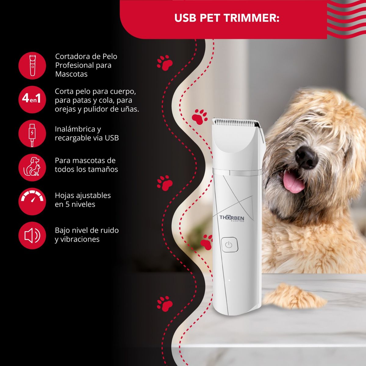 THORBEN - Desvelladora Thor Cordless Usb Pet Trimmer 4En1