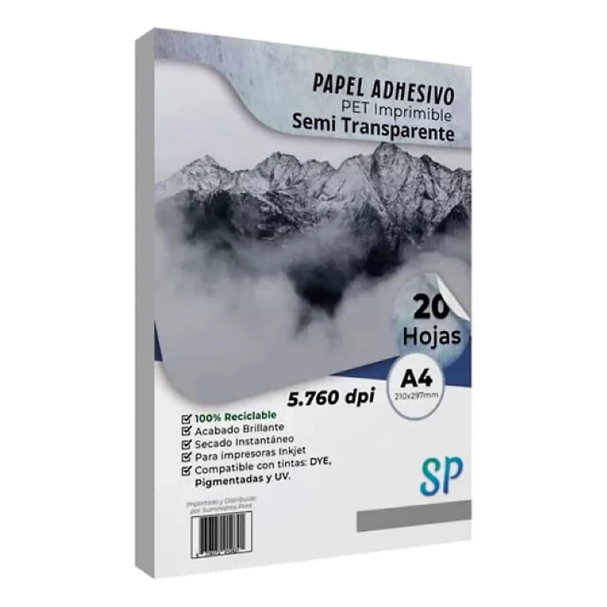 GENERICO - Papel Adhesivo PET Imprimible Semi Transparente A4 X 20 h