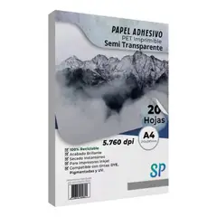 GENERICO - Papel Adhesivo PET Imprimible Semi Transparente A4 X 20 h