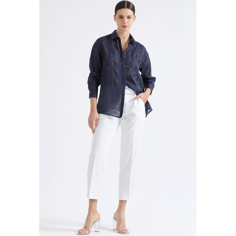 LIOLA - Blusa Semi Transparente Puntos Folk, Azul Liola