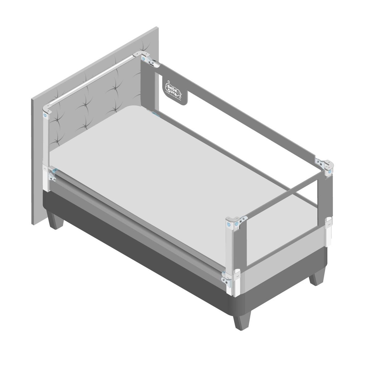 BEBE SURE - 3 barandas con soporte para cama Súper King colchón alto