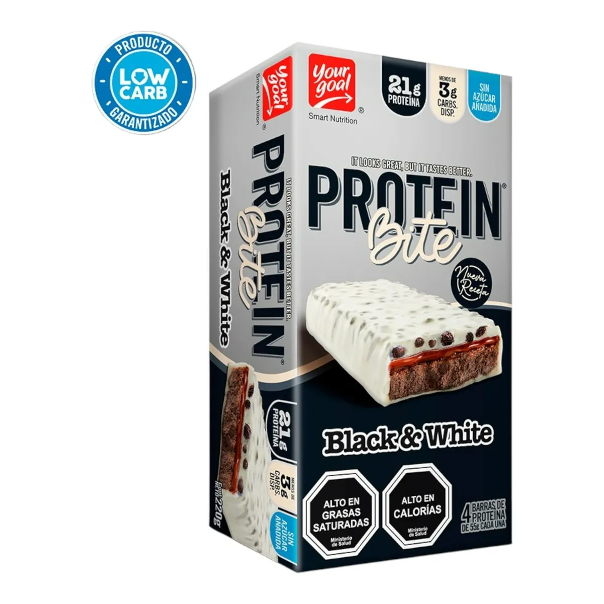 YOUR GOAL - BOX 4 BARRAS PROTEIN BITE 20G BLACK & WHITE - YOUR GOAL