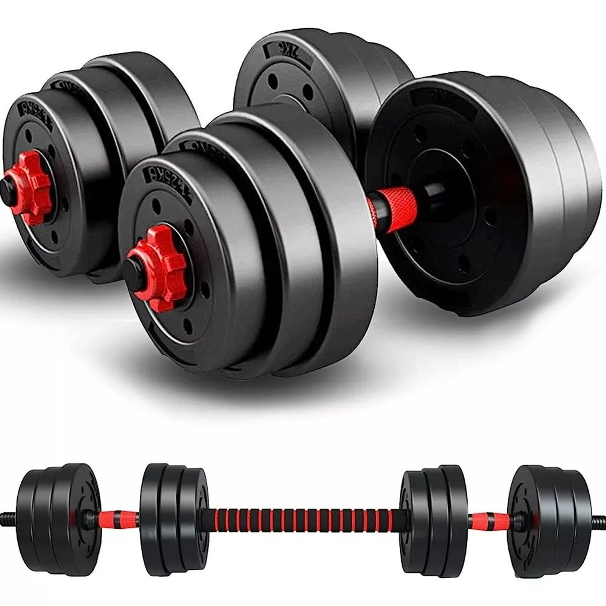 GENERICO - Set Mancuernas Y Barra Unibles 15kg Fitness Pesas Ajustable