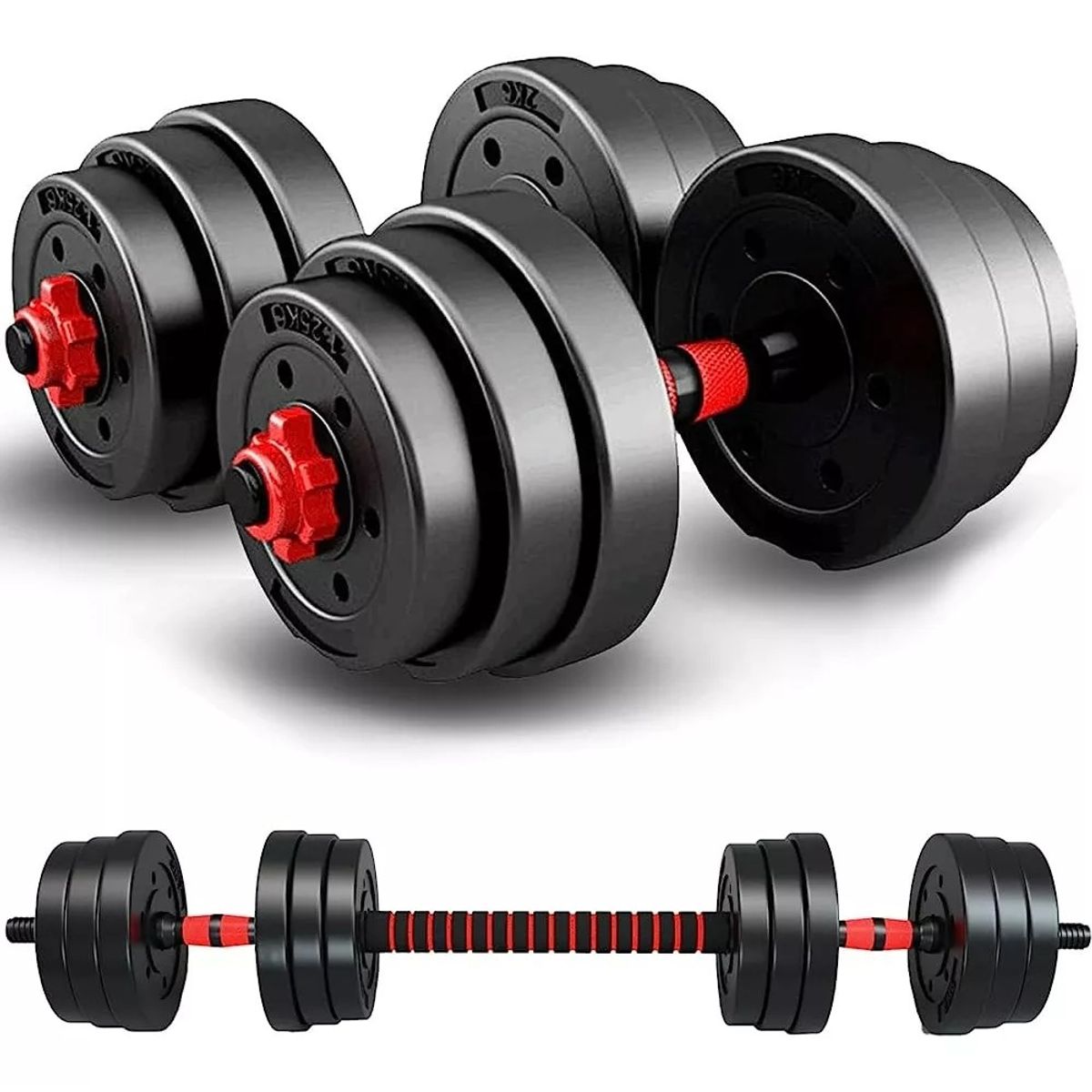 GENERICO - Set Mancuernas Y Barra Unibles 15kg Fitness Pesas Ajustable