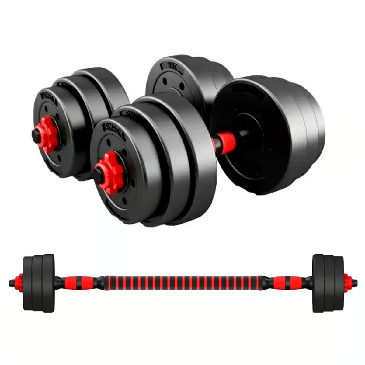 GENERICO - Set Mancuernas Y Barra Unibles 15kg Fitness Pesas Ajustable