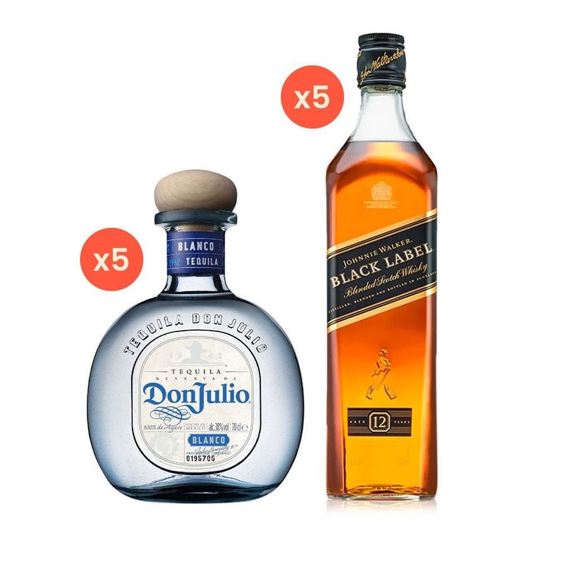 DON JULIO - Pack Fiesta: 5 Don Julio Blanco 750cc + 5 JW Black 750cc