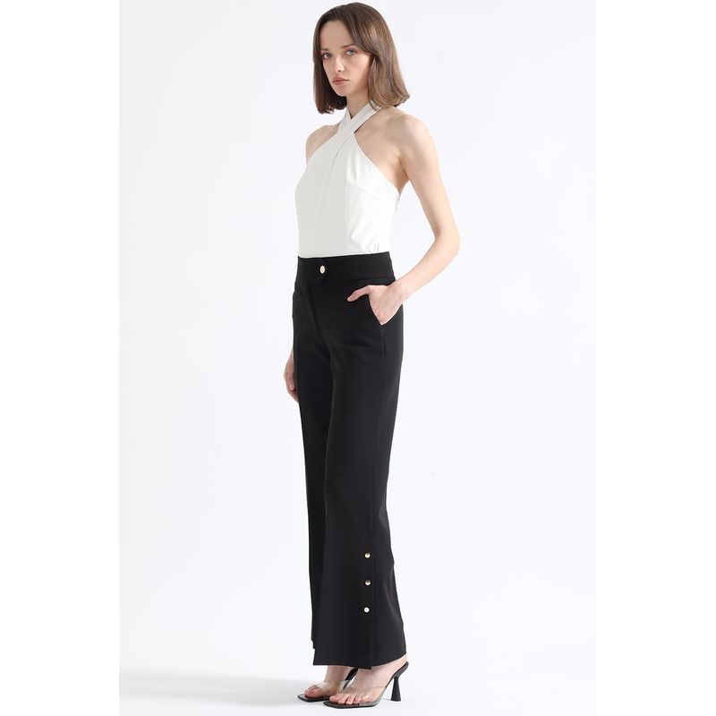 LIOLA - Pantalon Flare Tiro Alto Con Broches, Negro Liola