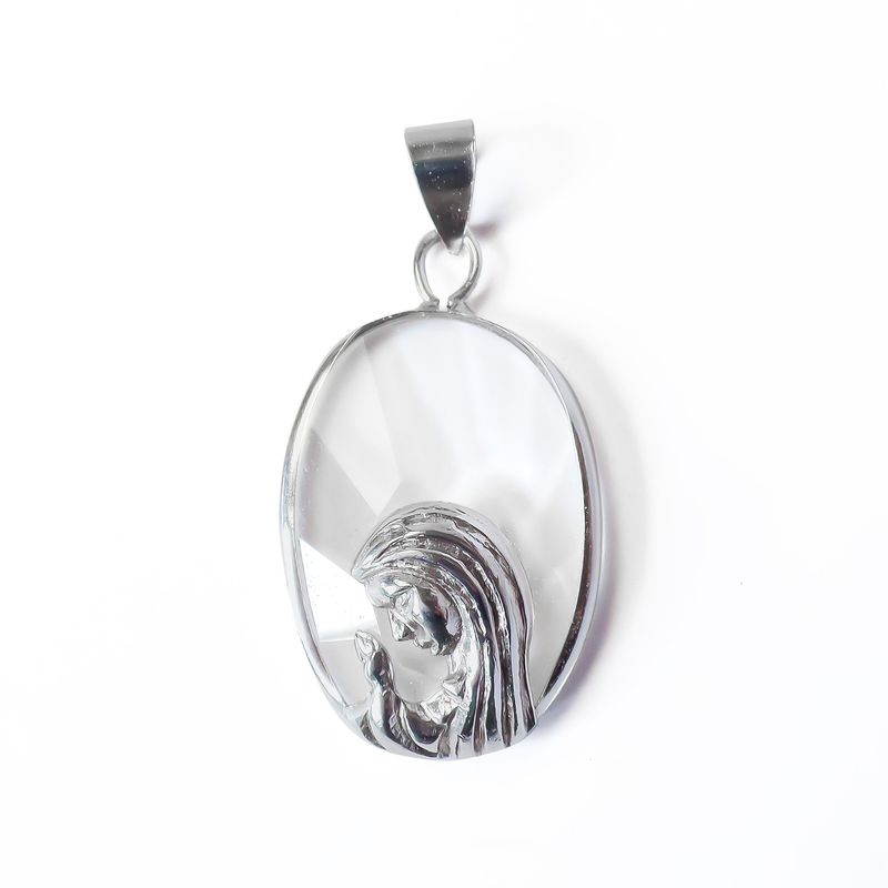 ANDREA COGGIOLA JOYAS - Colgante Medalla Virgen Niña Cristal Ovalada  Plata Fina 925