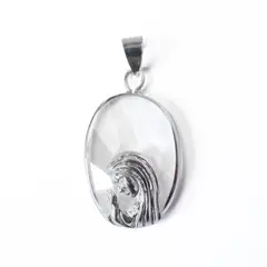 ANDREA COGGIOLA JOYAS - Colgante Medalla Virgen Niña Cristal Ovalada Plata Fina 925