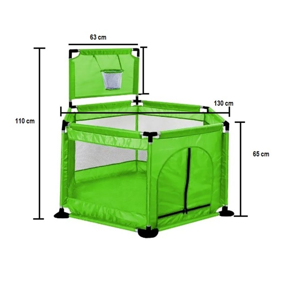 GENERICO - CORRAL EXAGONAL CON ARO BASKETBALL PARA BEBES VERDE PISTACHO