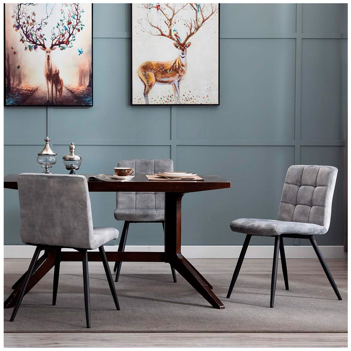 NOVAHUS - Pack de 4 Sillas de Comedor Modernas Novahus Velvet Gris