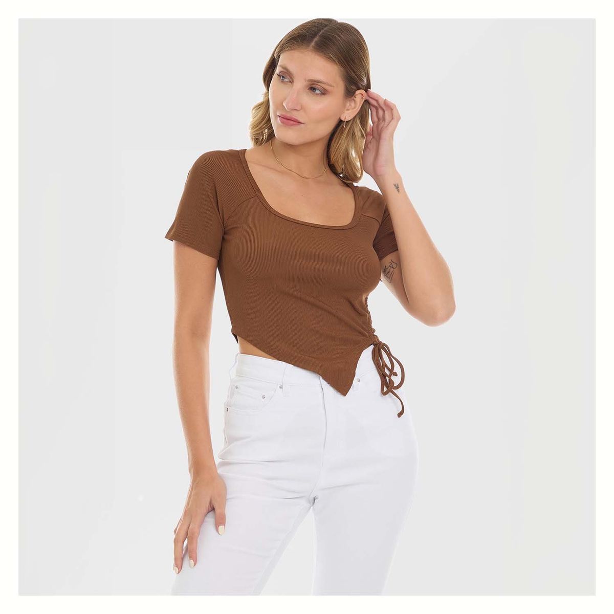 FASHION'S PARK - Polera Mujer Recogido Costados Cafe Fashion's Park