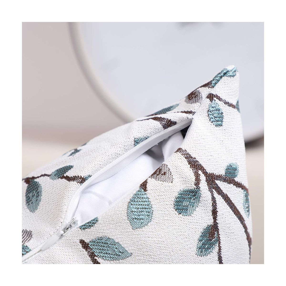 GENERICO - 2 Fundas para Cojín Jacquard Hoja Bordado 50x30 cms