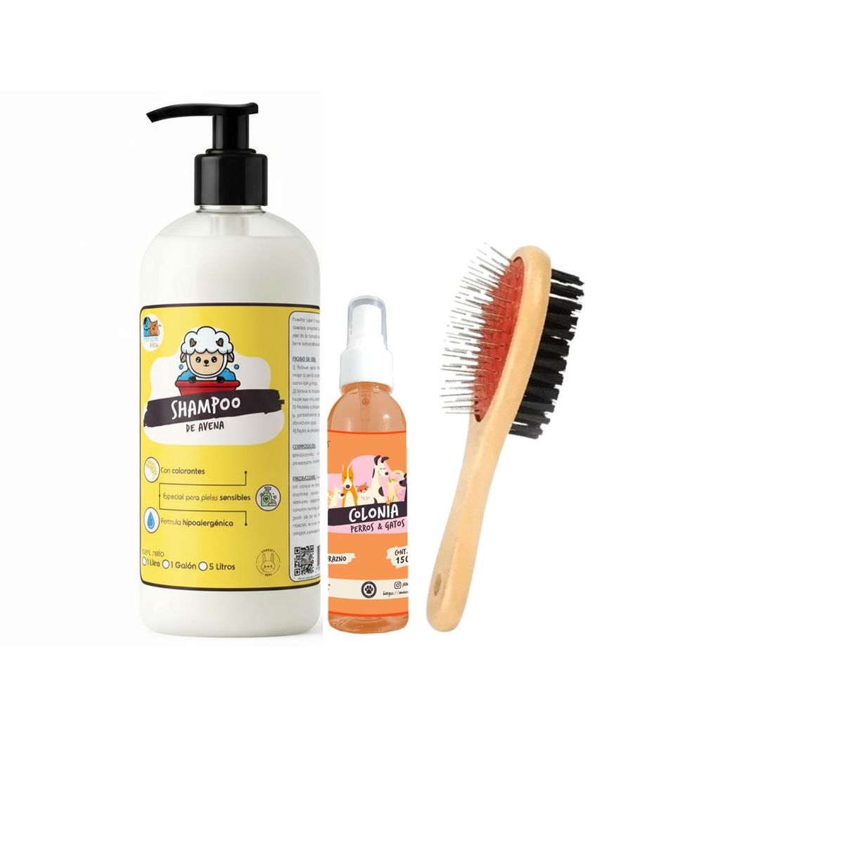 GENERICO - Kit Para Perros Shampoo Avena  Colonia Aroma Durazno Peine