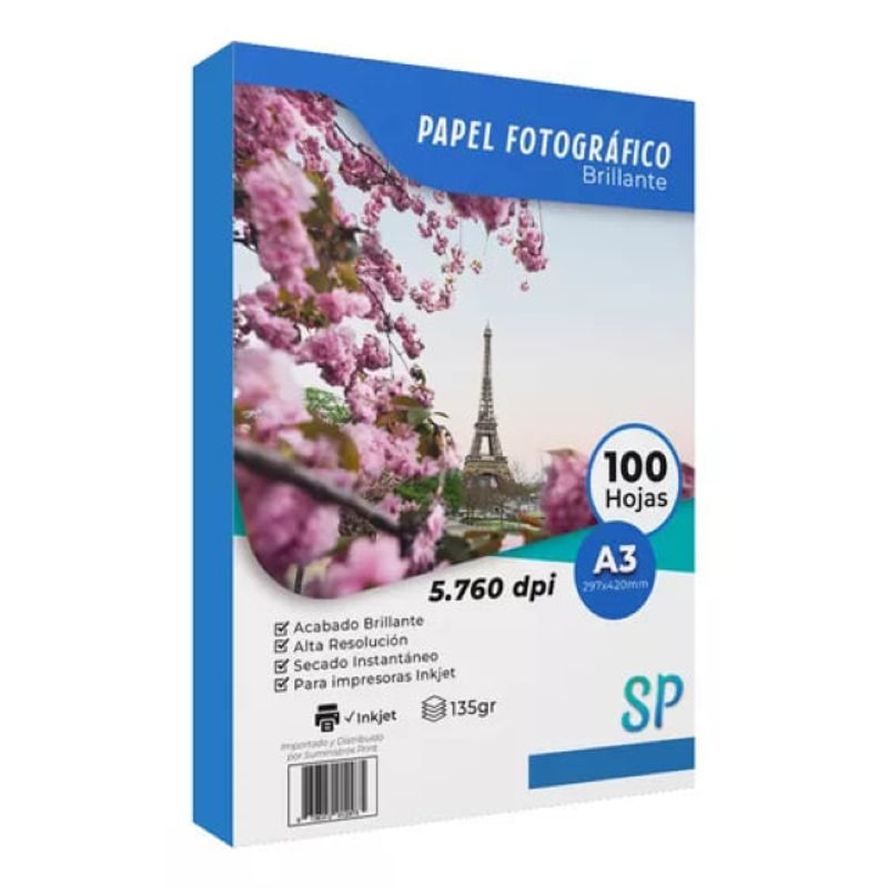 GENERICO - Papel Fotográfico A3 Glossy 135 g Alto Brillo X 100 Hojas