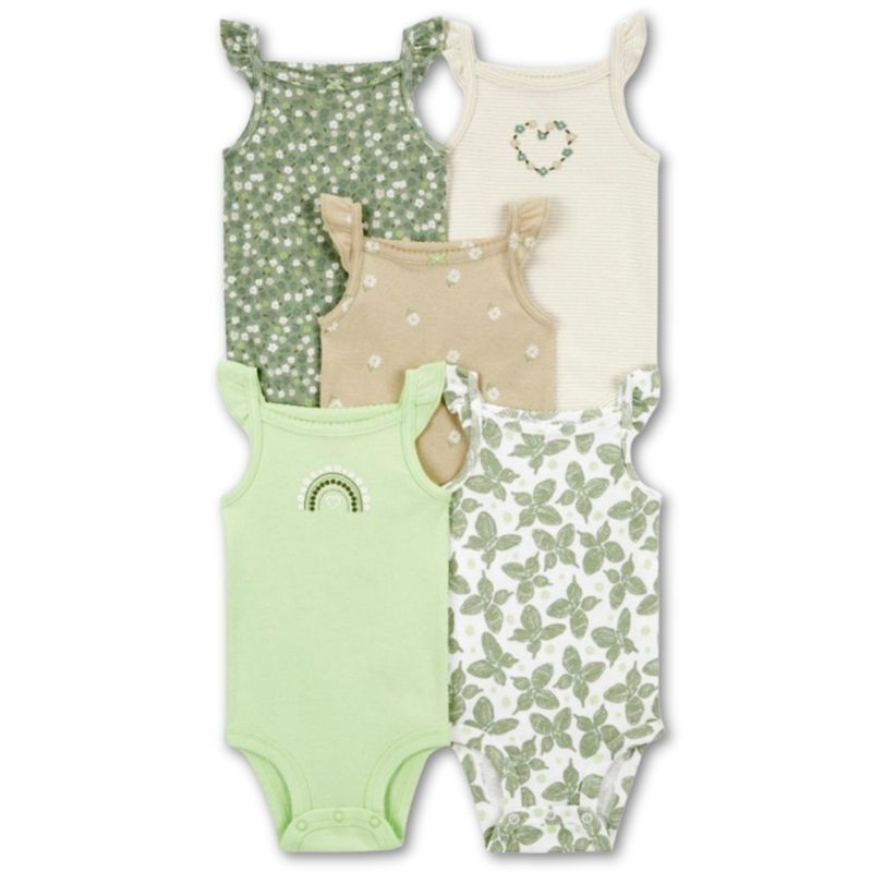TEDMIMAK - Pack 5 Bodys Niña Sin Manga Tedmimak 100% Algodón Mariposas Verde