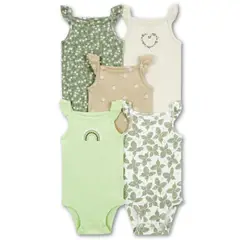 TEDMIMAK - Pack 5 Bodys Niña Sin Manga 100% Algodón Mariposas Verde