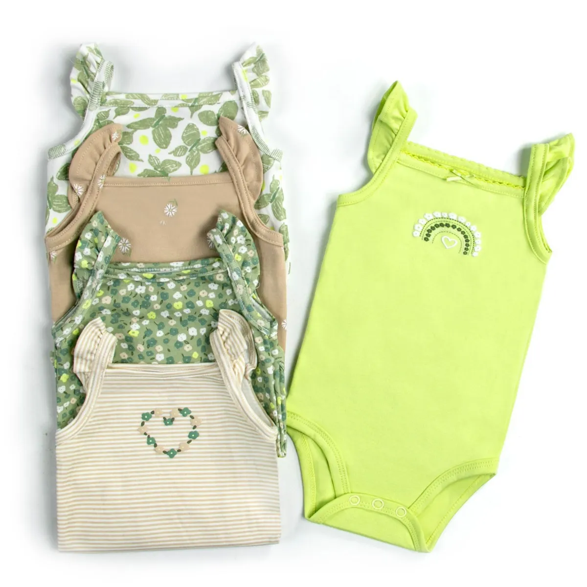 TEDMIMAK - Pack 5 Bodys Niña Sin Manga Tedmimak 100% Algodón Mariposas Verde