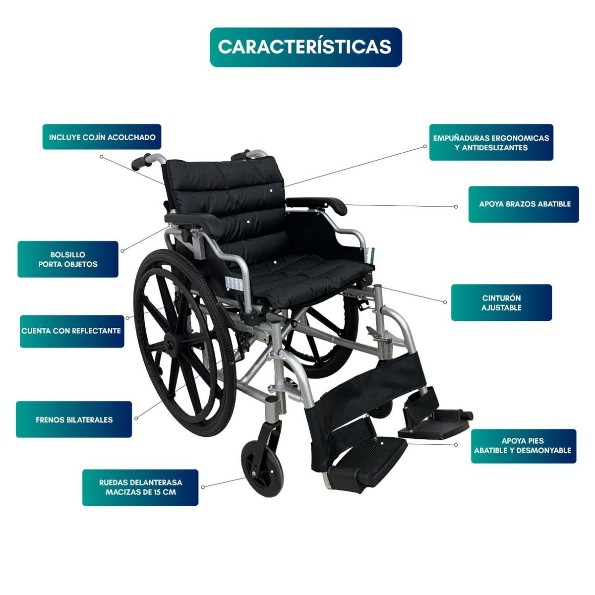 GLOMED - Silla De Ruedas Aluminio Liviana Acolchada Strong