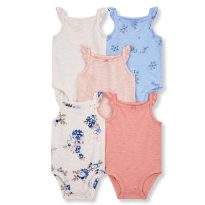 Imagen 1 del producto Pack 5 Bodys Niña Sin Manga 100% Algodón Blanco Flores