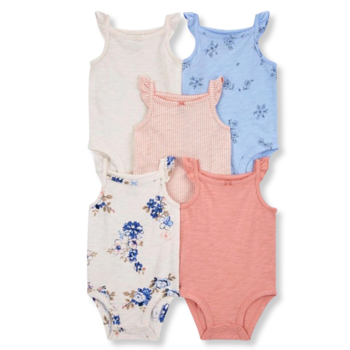 TEDMIMAK - Pack 5 Bodys Niña Sin Manga Tedmimak 100% Algodón Blanco Flores