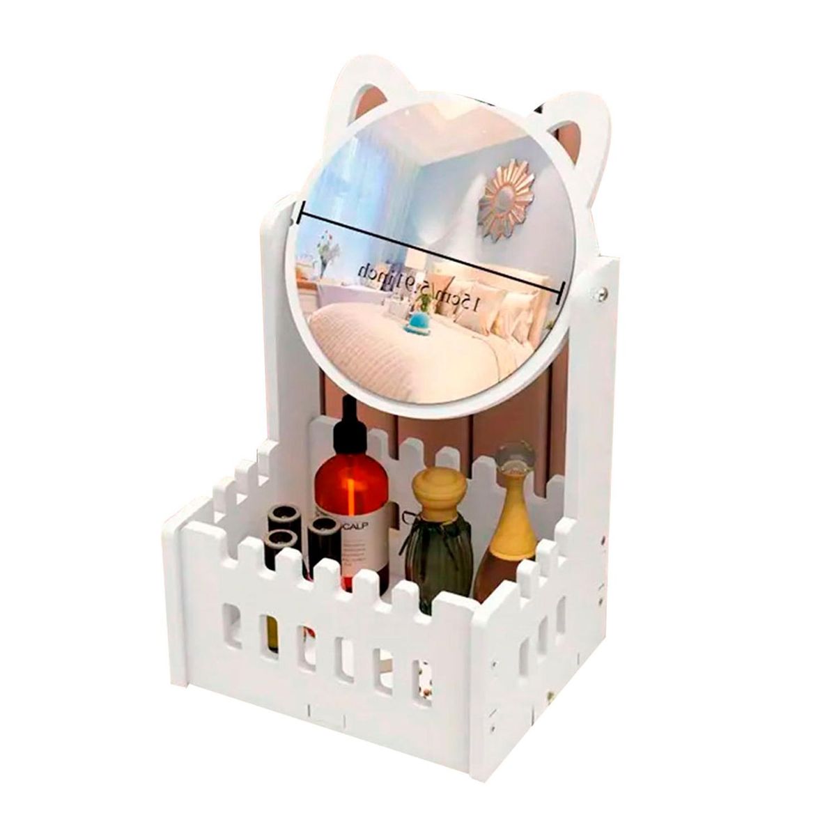 GENERICO - Organizador de Maquillaje con Espejo de Orejas de Gato