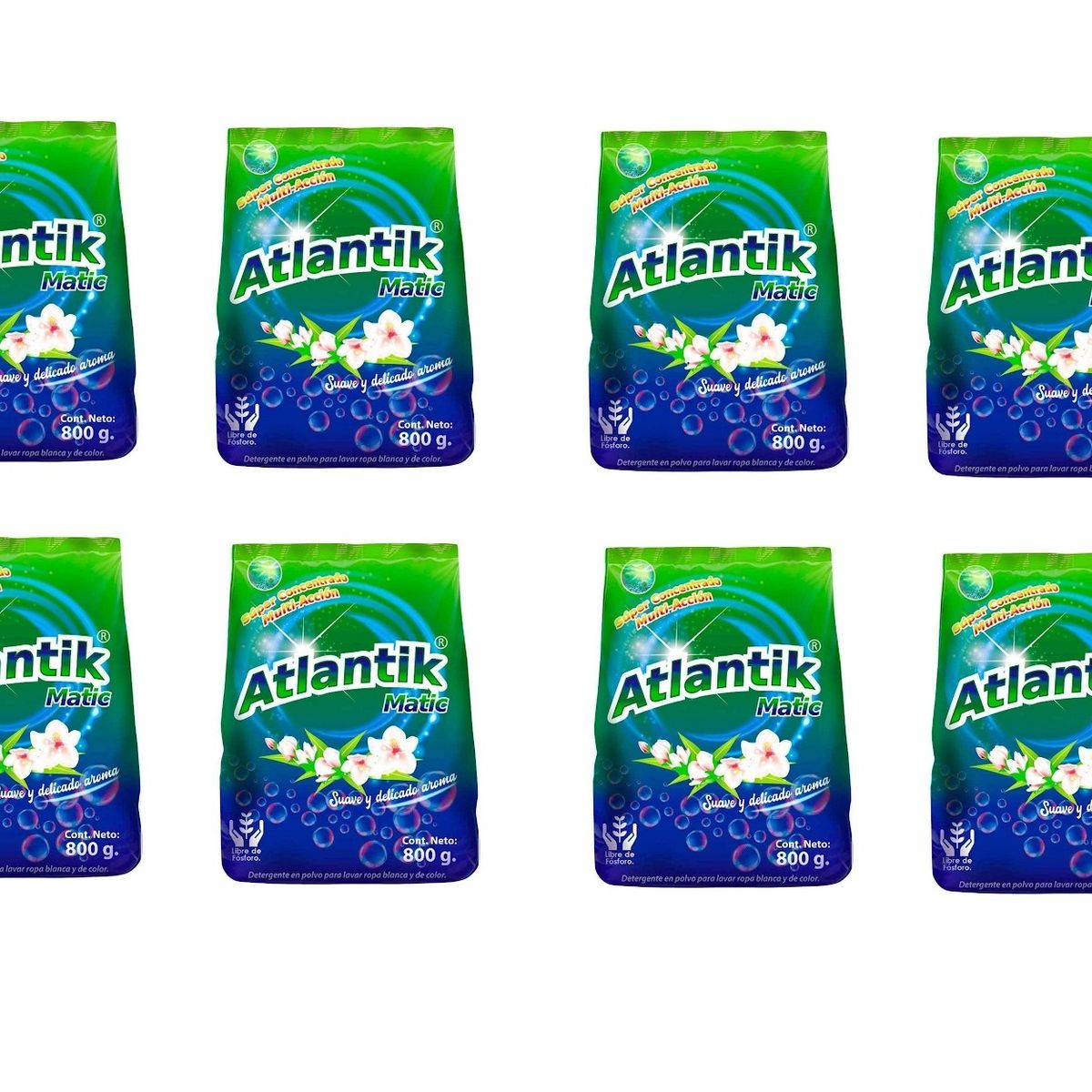 ATLANTIC - Detergente Matic En Polvo Concentrado Pack 8 Bolsas