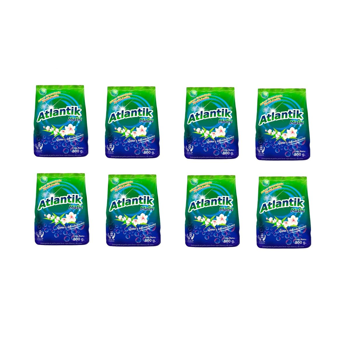 ATLANTIC - Detergente Matic En Polvo Concentrado Pack 8 Bolsas