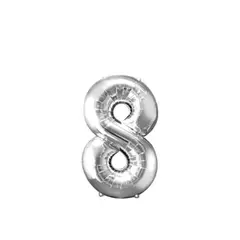 GENERICO - Globo Numero 8 Plateado 16 pulgadas