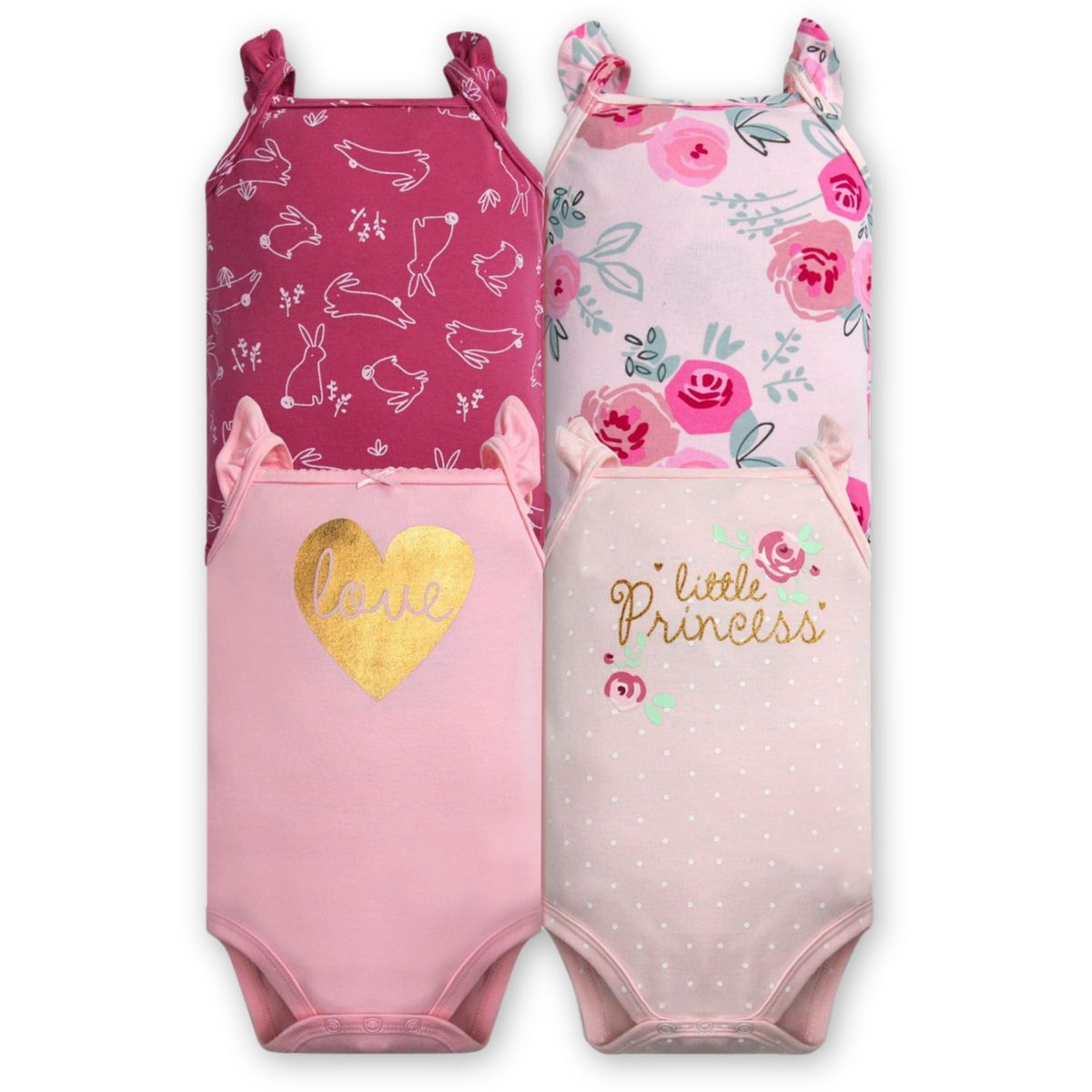 TEDMIMAK - Pack 4 Bodys Niña Sin Manga Tedmimak 100% Algodón Rosa Little Princess