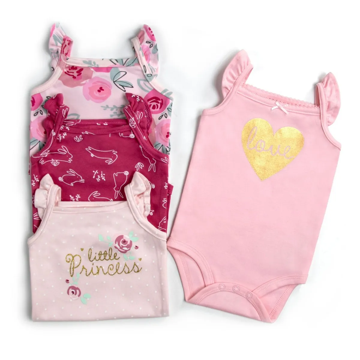 TEDMIMAK - Pack 4 Bodys Niña Sin Manga Tedmimak 100% Algodón Rosa Little Princess