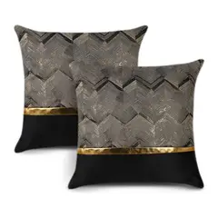 GENERICO - 2 Fundas para Cojín Moderno Color Negro dorado 45x45 cms