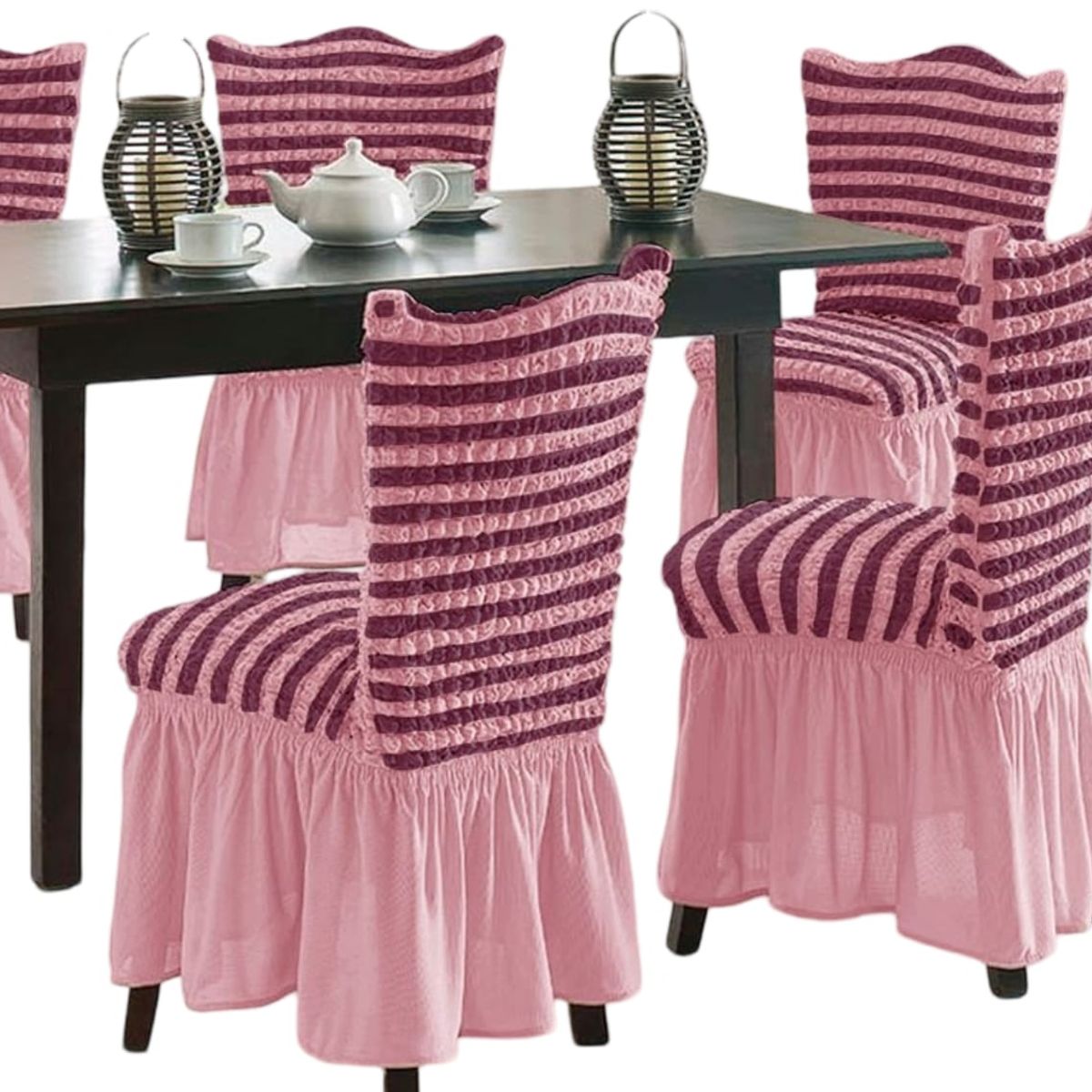 GENERICO - Pack 6 Fundas Sillas Turcas Diseño Lineal L8