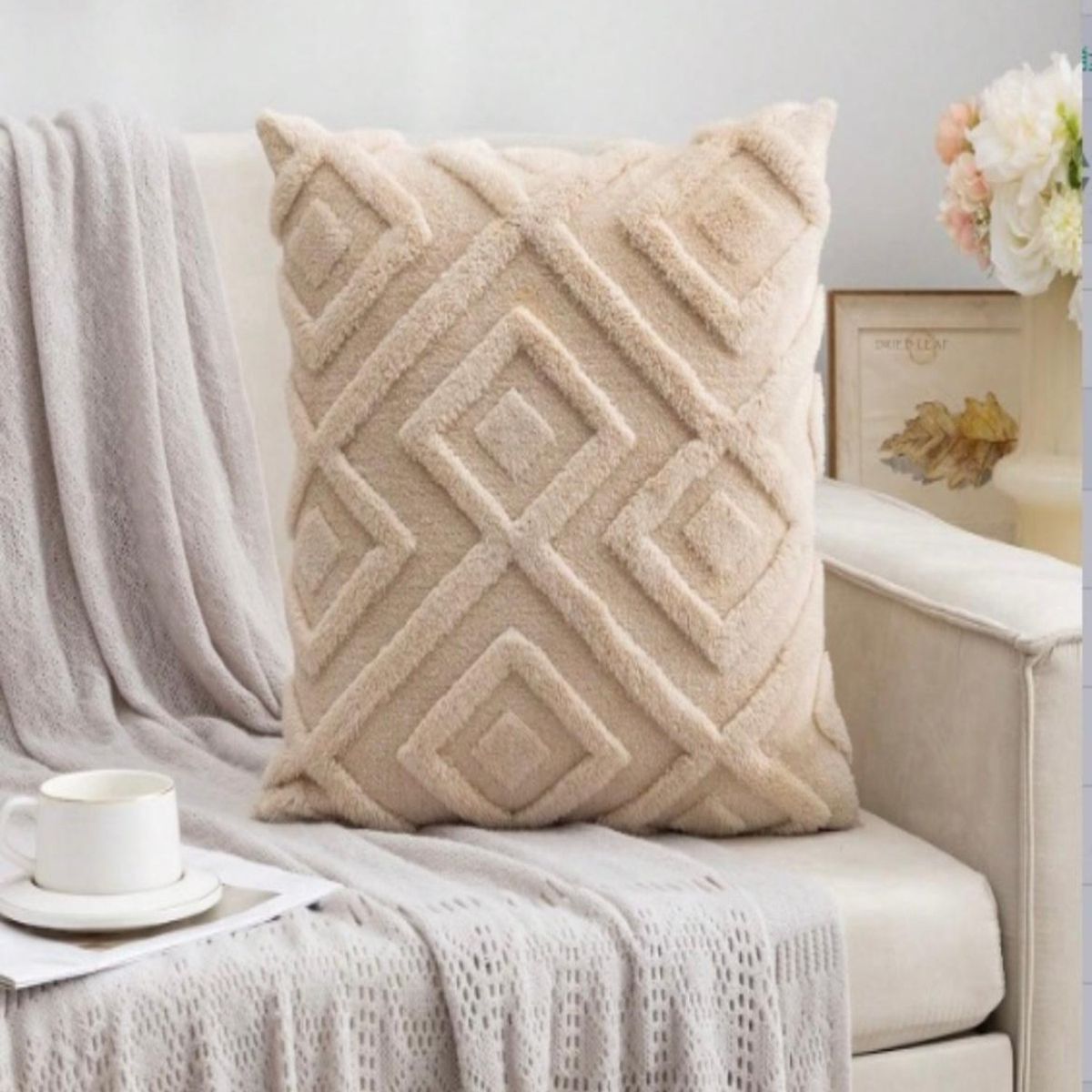 GENERICO - Par de Fundas de Cojín Estilo Trenzado-Beige