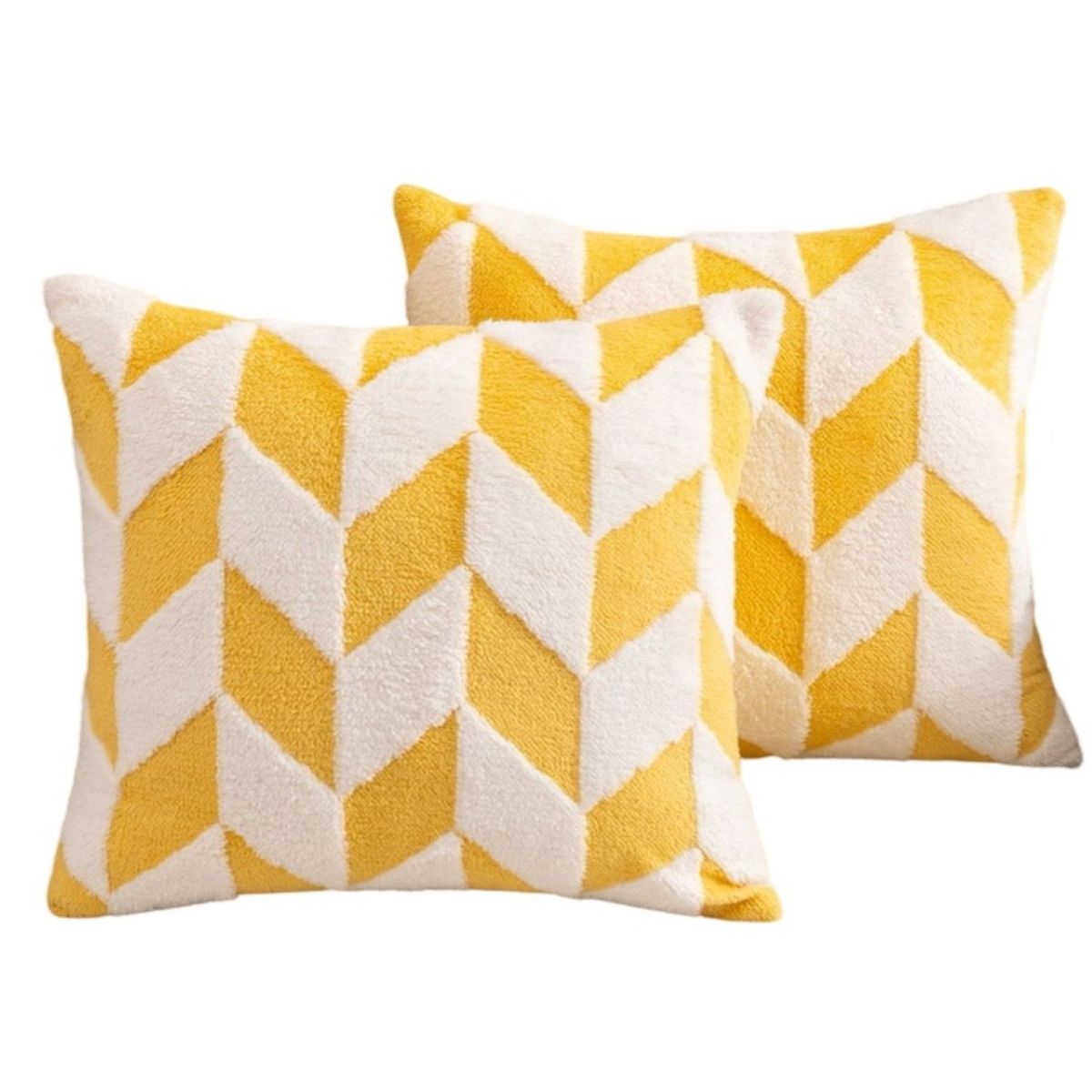 GENERICO - Par de Fundas de Cojín Peludas con Rombos-Mostaza