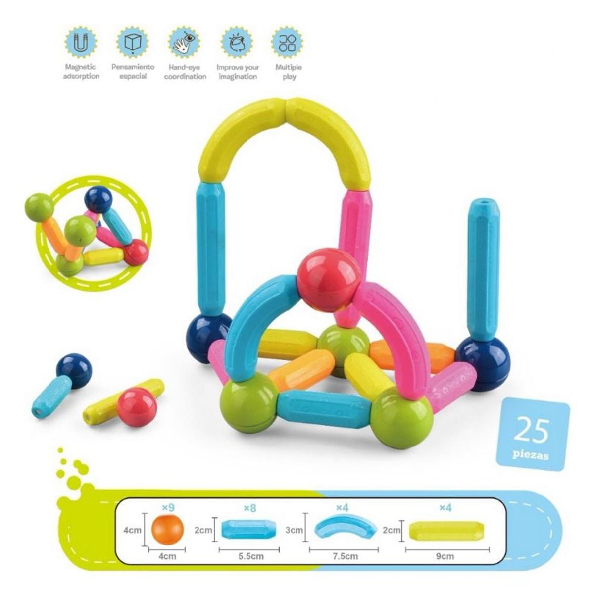 GENERICO - Set Bolas y Varillas Magnéticos 25 pcs