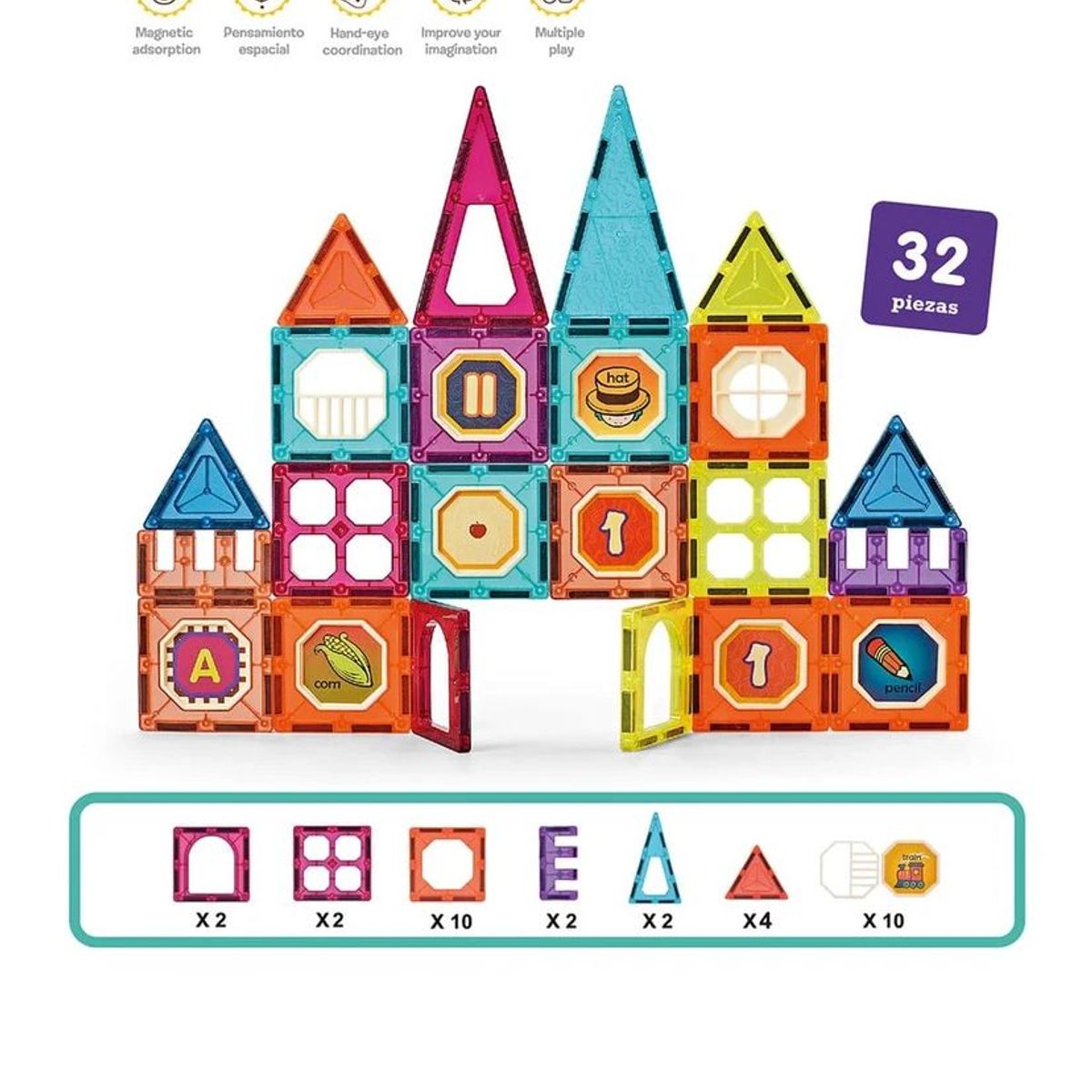GENERICO - Juguete Magnético Blocks 32 Piezas