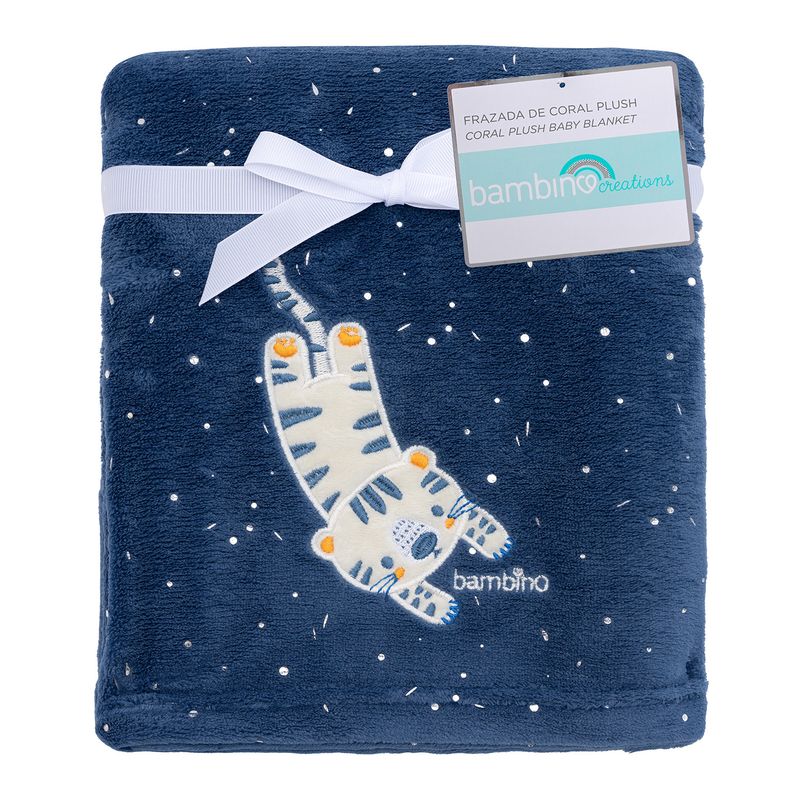 BAMBINO -  Frazada De Coral Plush Azul Tigre Niño