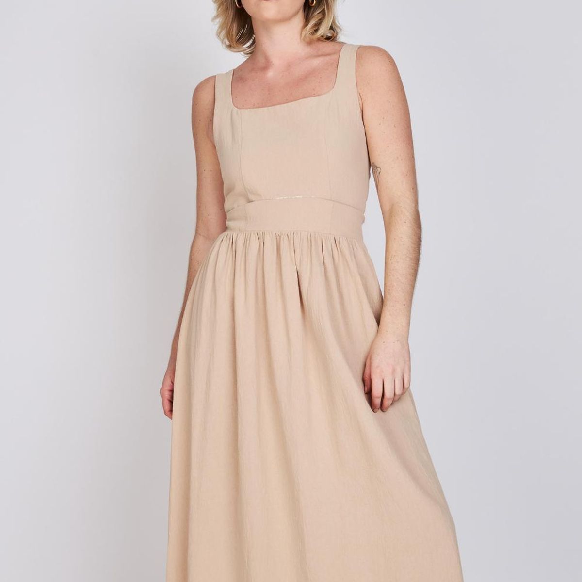 ECLIPSE - Vestido Escote Cuadrado Javiera Beige Eclipse ECLIPSE