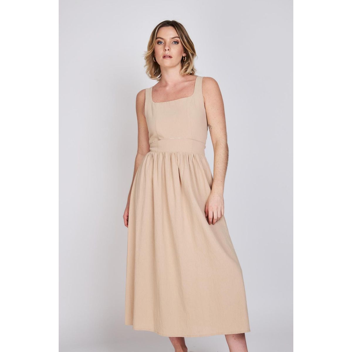ECLIPSE - Vestido Escote Cuadrado Javiera Beige Eclipse ECLIPSE