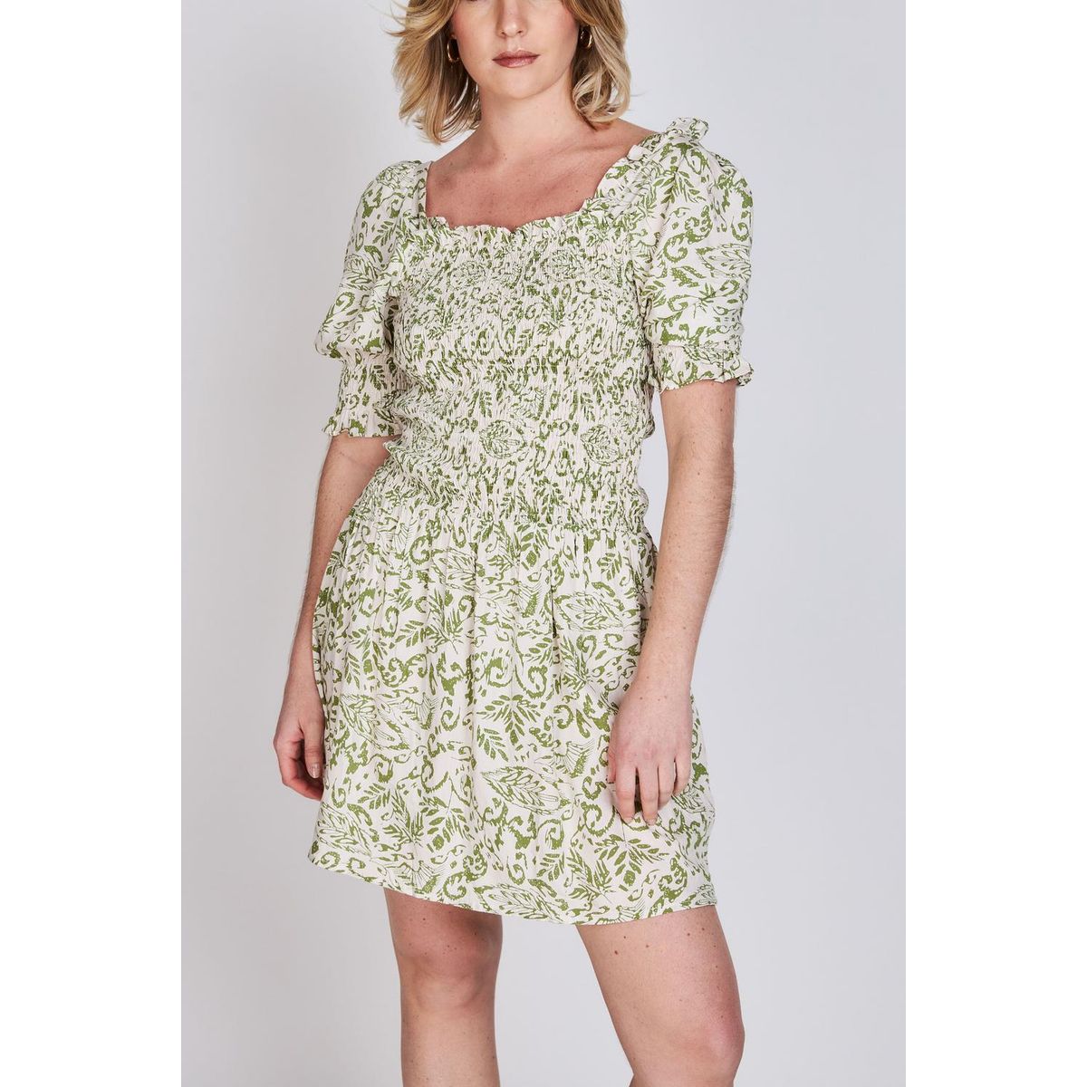 ECLIPSE - Vestido Manga Globo Magnolia Verde Print Eclipse ECLIPSE