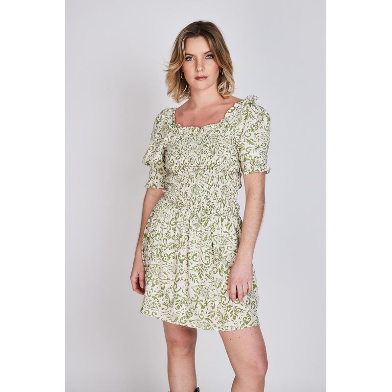 ECLIPSE - Vestido Manga Globo Magnolia Verde Print Eclipse ECLIPSE