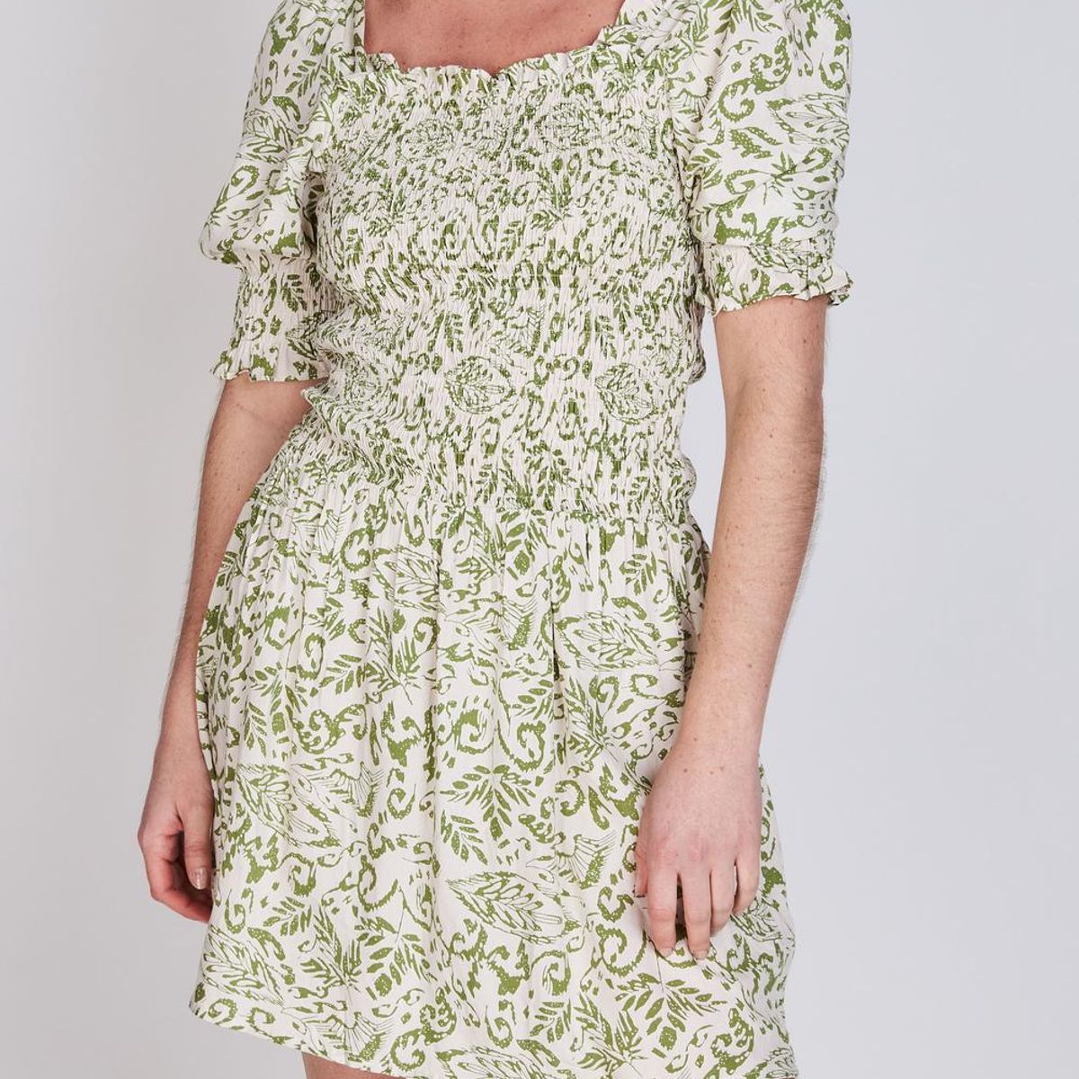 ECLIPSE - Vestido Manga Globo Magnolia Verde Print Eclipse ECLIPSE