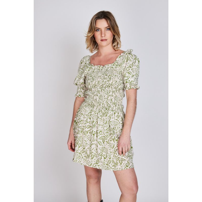 ECLIPSE - Vestido Manga Globo Magnolia Verde Print Eclipse ECLIPSE