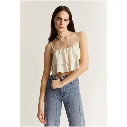 SCALPERS - Top Cropped Volantes Ecru