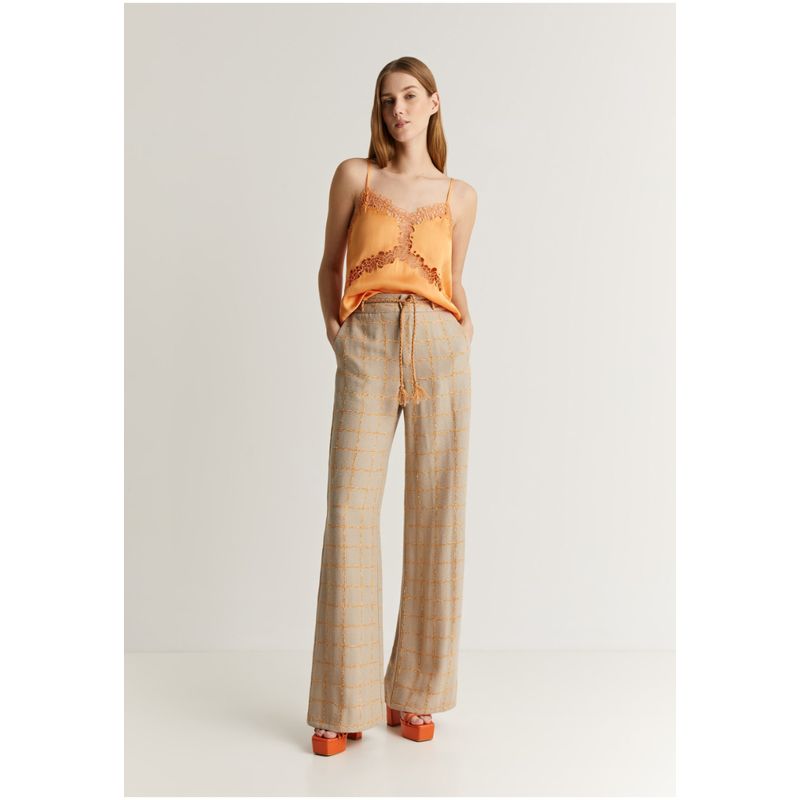 SCALPERS - Pantalón Fluido Cuadros Beige
