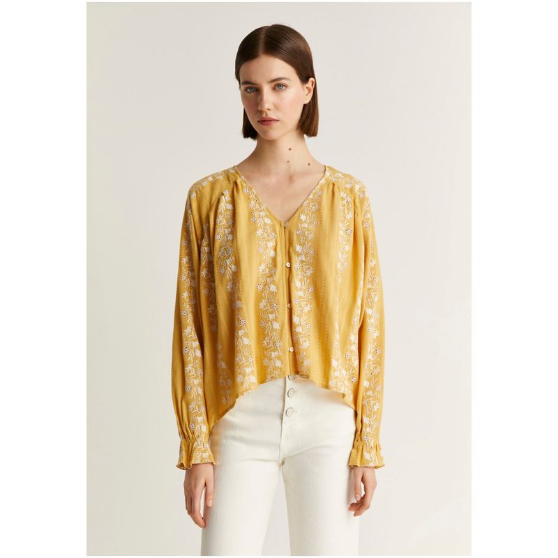 SCALPERS - Blusa Bordados Contraste Mustard_.
