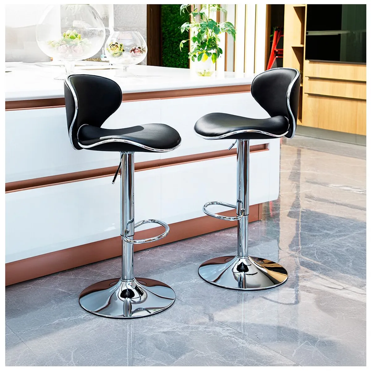 NOVAHUS - Pack de 2 Pisos de Bar Loft con Respaldo y Reposapiés Negro